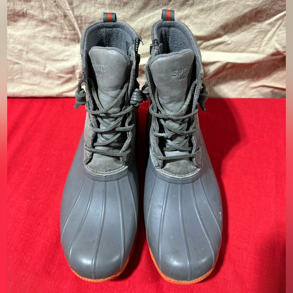Sperry Duck Gray Boots w/Orange Strips